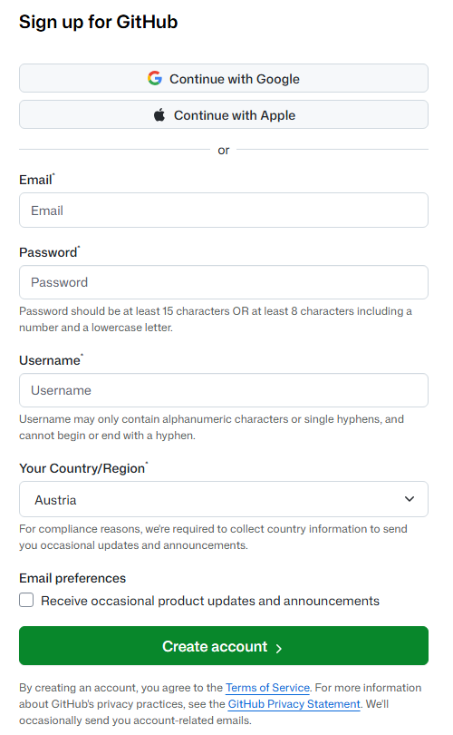 GitHub signup form