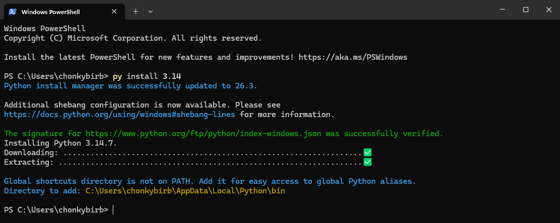 Output of py install 3.14