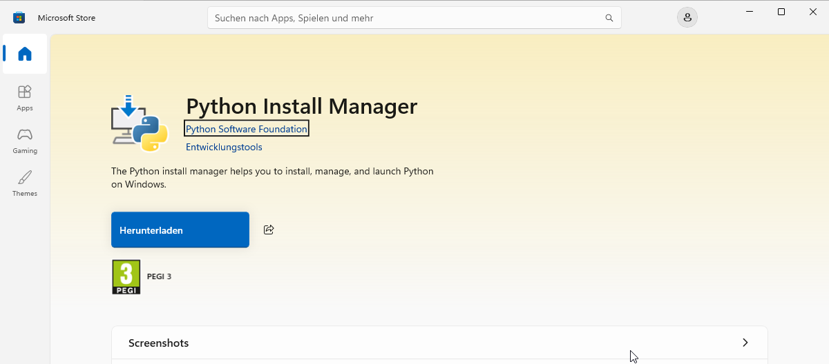 Python Install Manager in the Microsoft Store